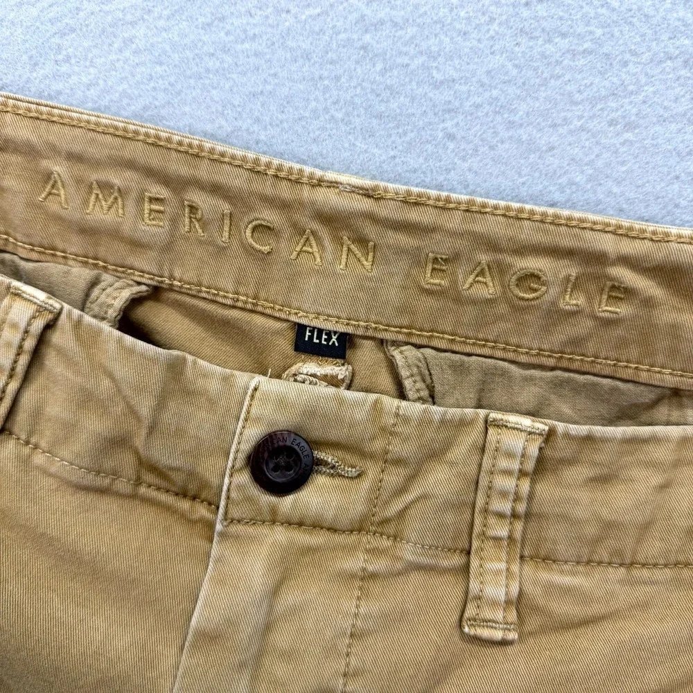 American Eagle Chino Work Pants Mens 34x27* Brown Flex Stretch Original Straight